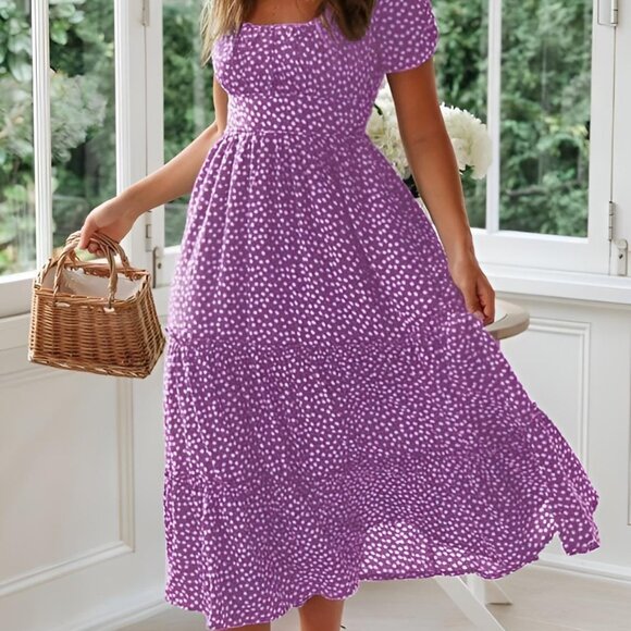 Women's Spring Summer Casual Cute Boho Floral Print Long Midi Dress- Purple - Picture 1 of 5